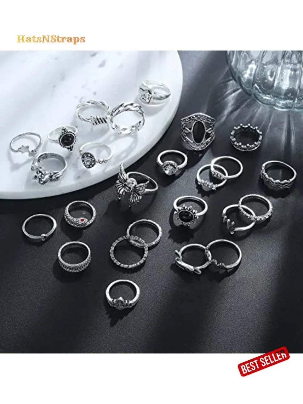 26 Pcs Vintage Gothic Ring Set for Women Men, Snake Crystal Stacking Rings